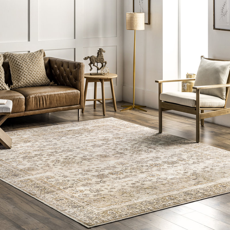 Tapis lavable à la machine à motif floral rétro SpinClean de Deadra, Carré 8 pi