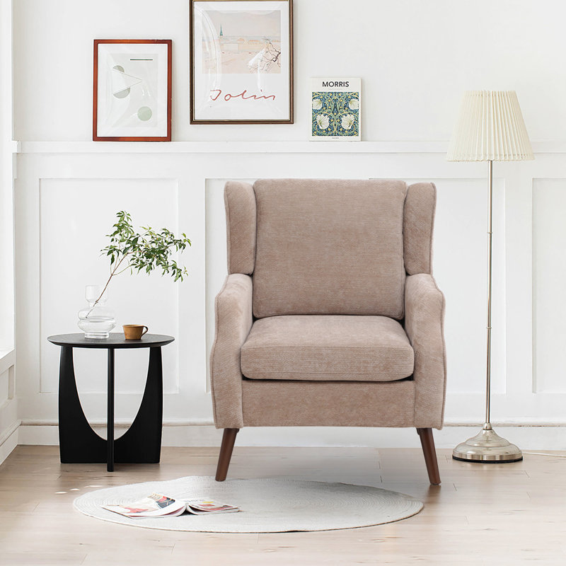 Elegant Wingback Accent Chair with Contemporary Straight Arm Design, Brown