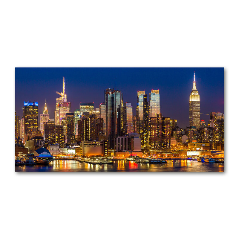 Manhattan By Night - Wrapped Canvas Print