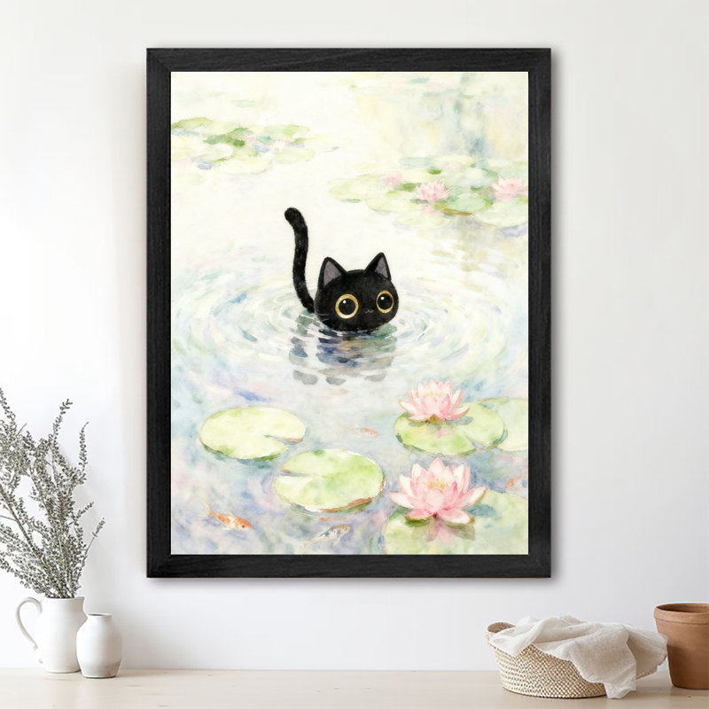Reproduction d'art encadré noir de style rétro Monet nénuphar, H 17 po x l 13 po