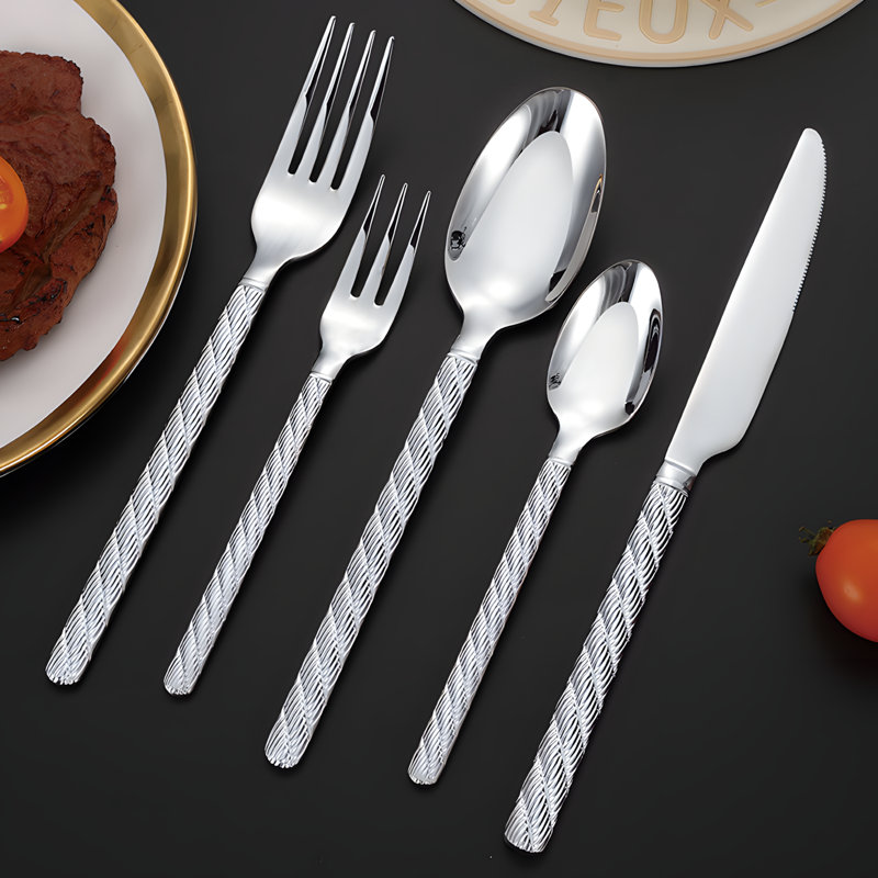Ensemble de coutellerie de qualité supérieure en acier inoxydable 304 - Couteau à steak 5 pièces, fourchette et cuillère