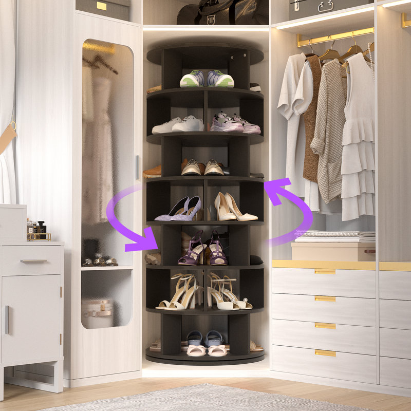 Étagère à chaussures à 7 niveaux, 32 étagères à chaussures rotatives, Noir
