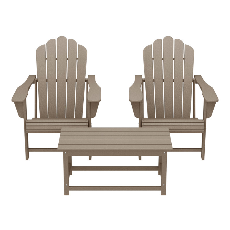 Outdoor Poly Adirondack Chair Set With Coffee Table, Beige