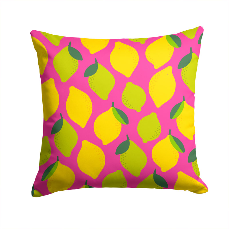 Coussin intérieur / extérieur Lemons and Limes, Rose / Jaune, 14 po x 14 po
