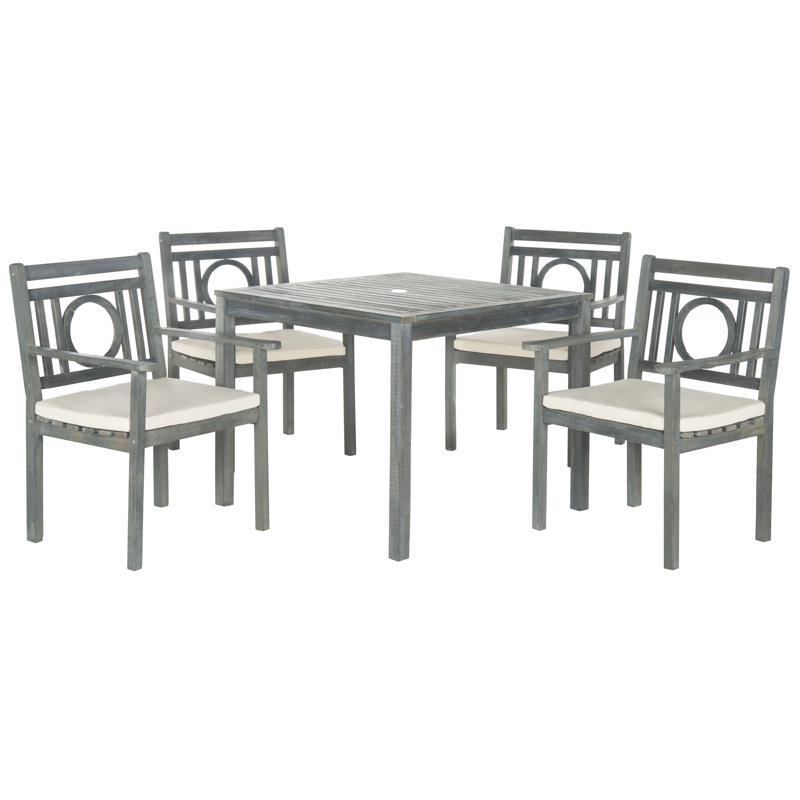 Caruthersville 4 - Person Acacia Wood Patio Dining Set with Square Table , Cushions Included, Ash Grey