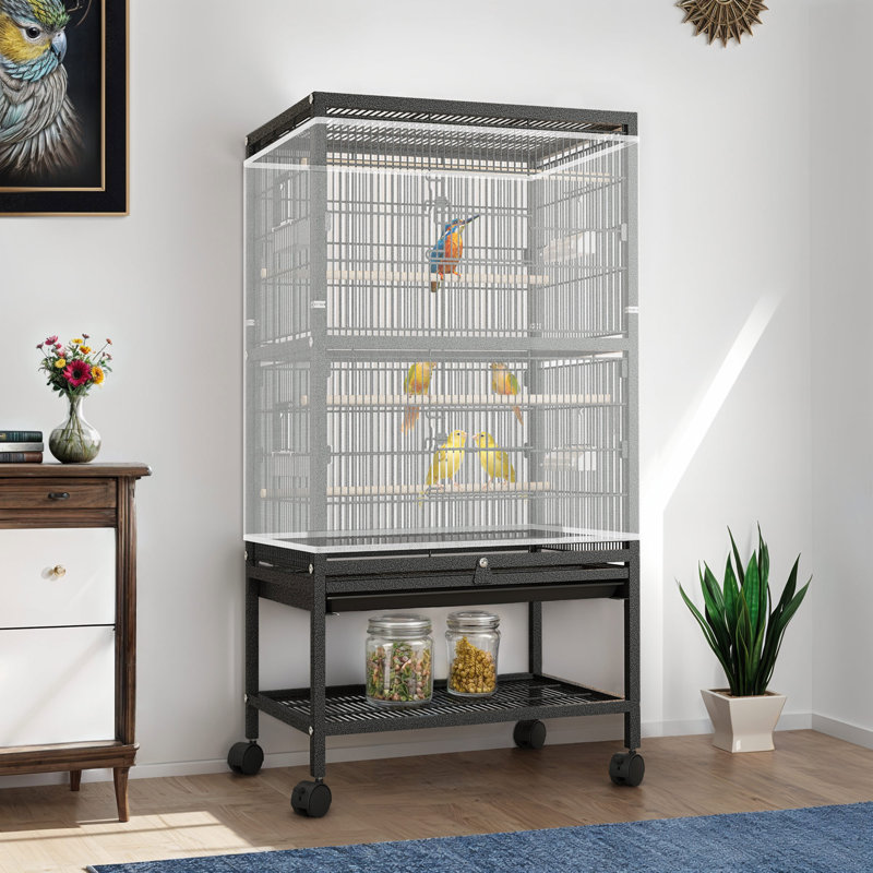 Figueras 51.90'' Portable Metal Flat Top Breeder Bird Cage, Flight Cage with Wheels