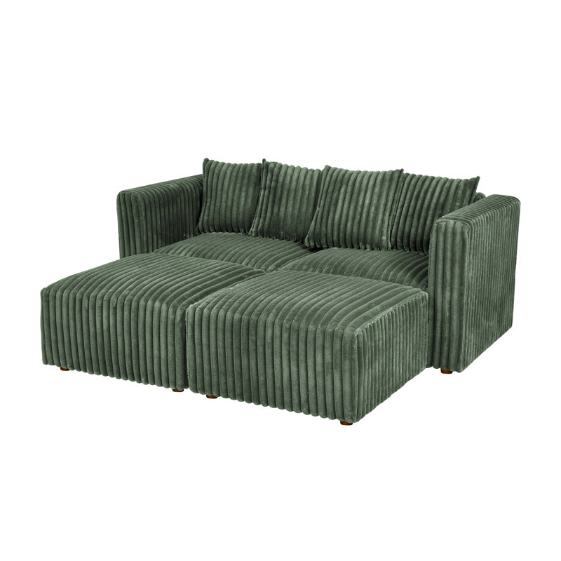 Damerel Modular Sectional, Dark Green Faux Fur