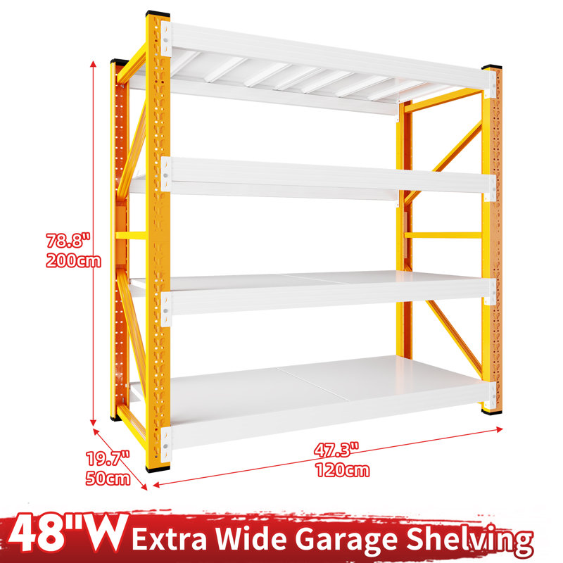 4-tier Storage Shelves,79"h Heavy-duty Garage Shelving Unit,adjustable Industrial Metal Shelf System,4,000lbs Capacity,tool Organizer For Garage,workshop,48"w X 20"d X 79"h,orange&white