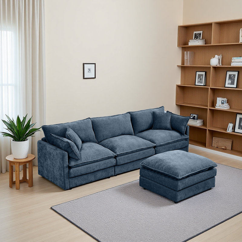 Modular Sectional Sofa, 102 Inch L Shaped Couch Set For Living Room, 3-Seater Comfy Cloud Couches With Movable Ottoman, DIY Combination, Chenille