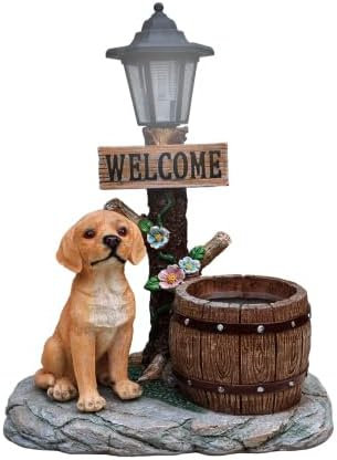 Schnauzer statue de jardinière solaire pour chien avec lumière DEL