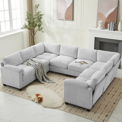 8-Piece Upholstered U Shaped Corduroy Sectional