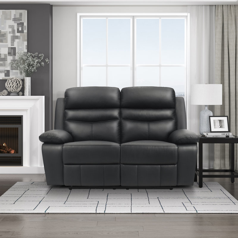 Kaniel " Modern and Contemporary Top Grain Leather Power Double Reclining Loveseat with One-Touch Power Control, USB Charging Ports