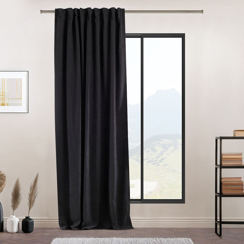 Extra Long & Extra Wide Decorative Curtain Single Panel, 140cm Width x 295cm Drop, Black