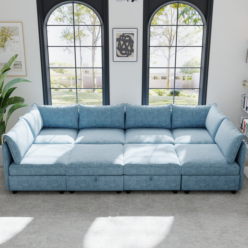 Canapé modulaire modulaire, Chenille bleu antique