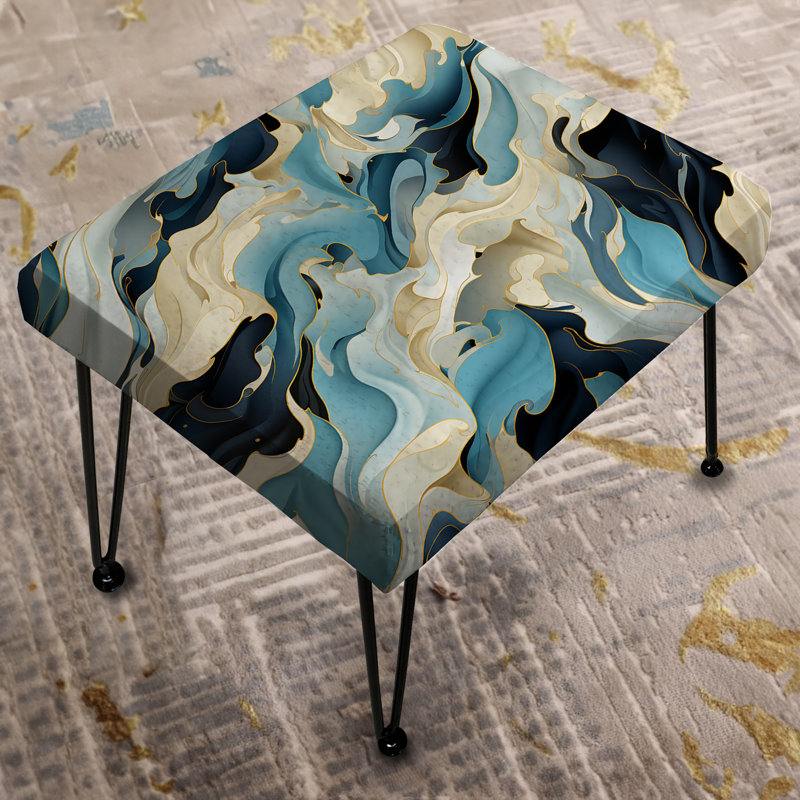 Repose-pieds rectangulaire beige et bleu