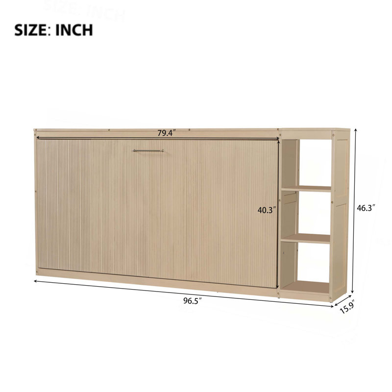 Murphy Bed with Bookshelf, Natural, Twin