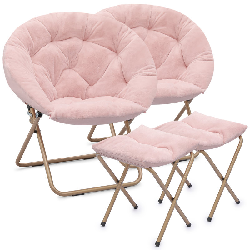 Fauteuil d'appoint pliant avec repose-pieds Marquice, Fourrure synthétique noire