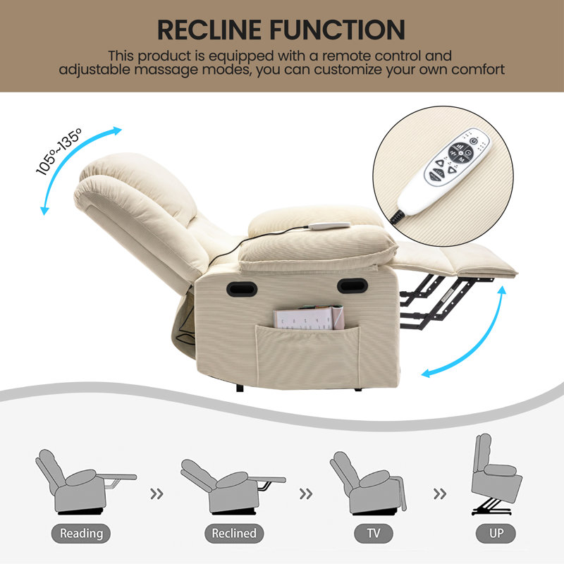 Lizelle Upholstered Heated Massage Chair, Beige 100% Linen