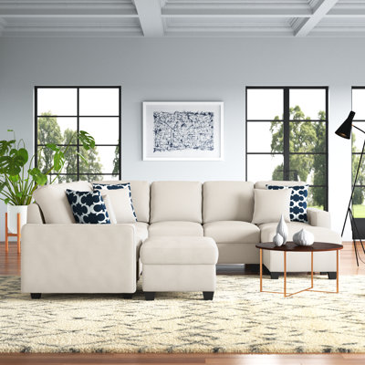 Aracena Upholstered 104.25 " Linen Blend L-Shaped Corner Sectional with Ottoman