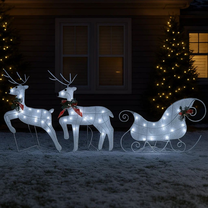 Décoration de Noël pour renne et traîneau 4 pièces, 100 Leds blanches