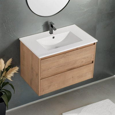 24"" Bathroom Vanity With Sink, 24 Inch Floating Bathroom Vanity, Single Sink Bathroom Vanity Combo, Modern Bathroom Vanity, Brown Wall Mounted Cabinet -  Ebern Designs, EA632B863E39466DAA4B8B6543FD15DE