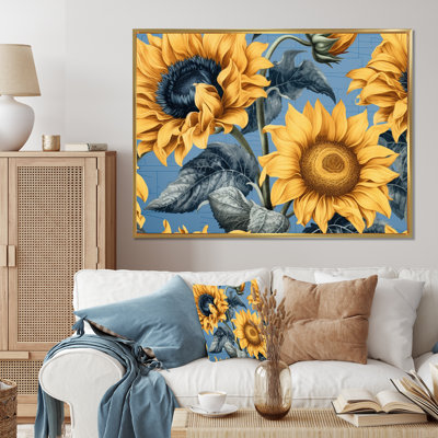 Tournesol doré, collage, impression sur toile florale