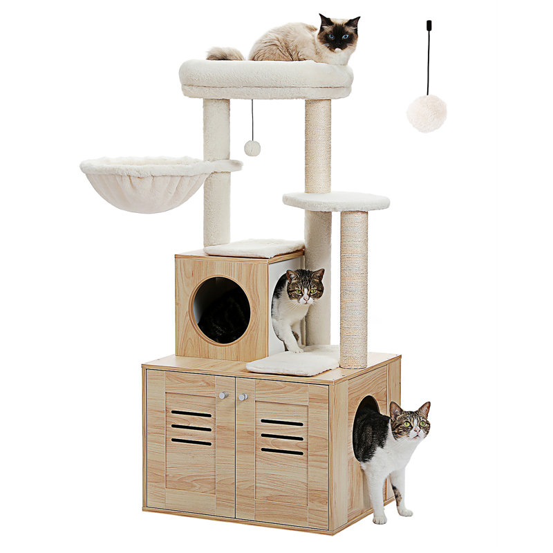 Arbre à chat moderne en bois avec litière pour chat