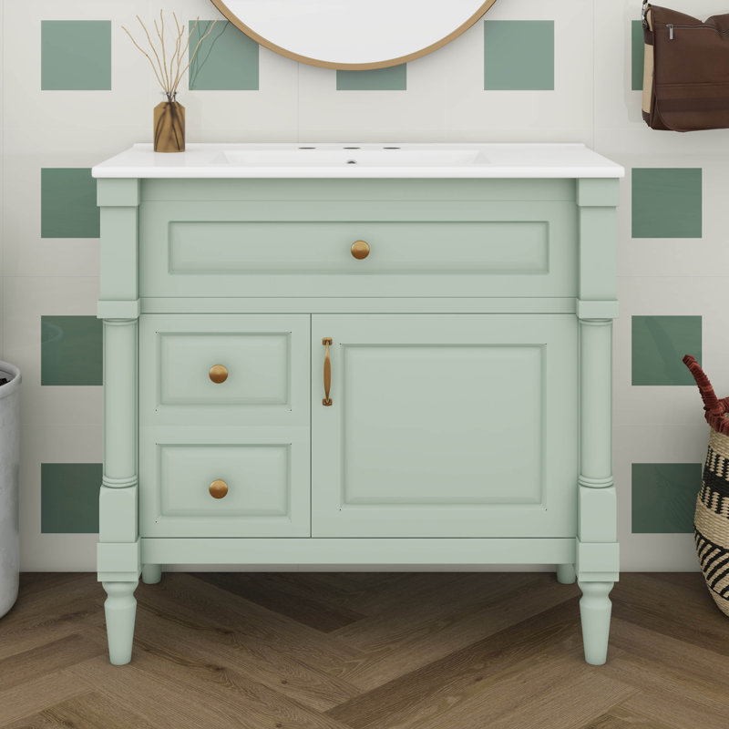 Meuble-lavabo de 36 po avec lavabo, tiroir basculant, porte à fermeture douce, meuble-lavabo moderne avec 2 tiroirs et tablette réglable