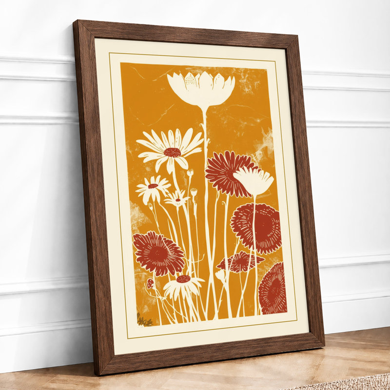 Stylized Flowers Ascending Botanical - Framed Print, A4 - 29.7 x 21.0 cm, Walnut