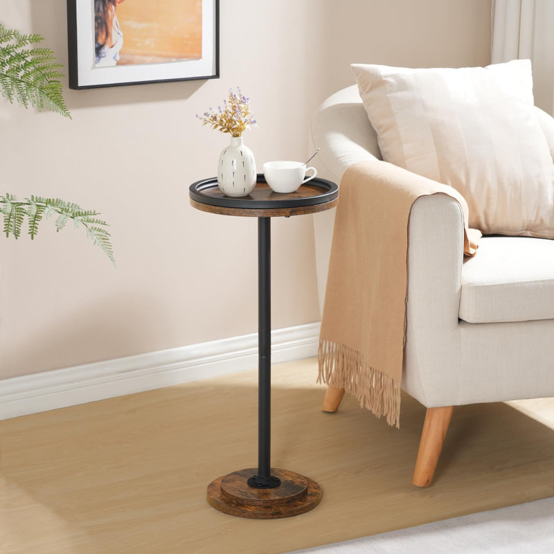 Table d'appoint ronde de 65 cm de hauteur, petite table décorative à placer à côté d'un canapé., Brun rustique, Noir