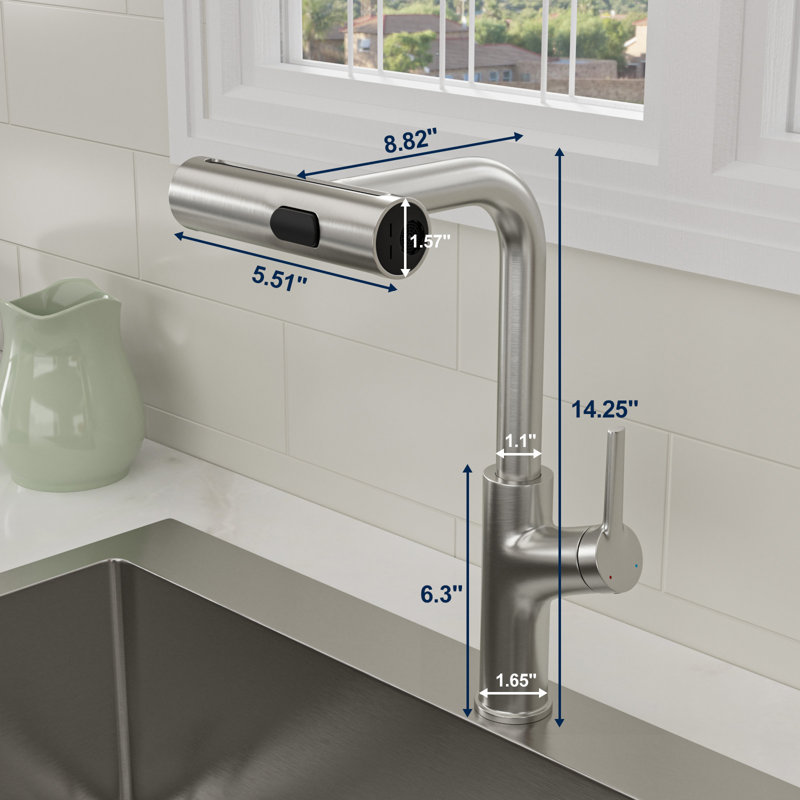 Robinet de cuisine escamotable avec douchette extractible et robinet de cuisine en acier inoxydable, Nickel brossé