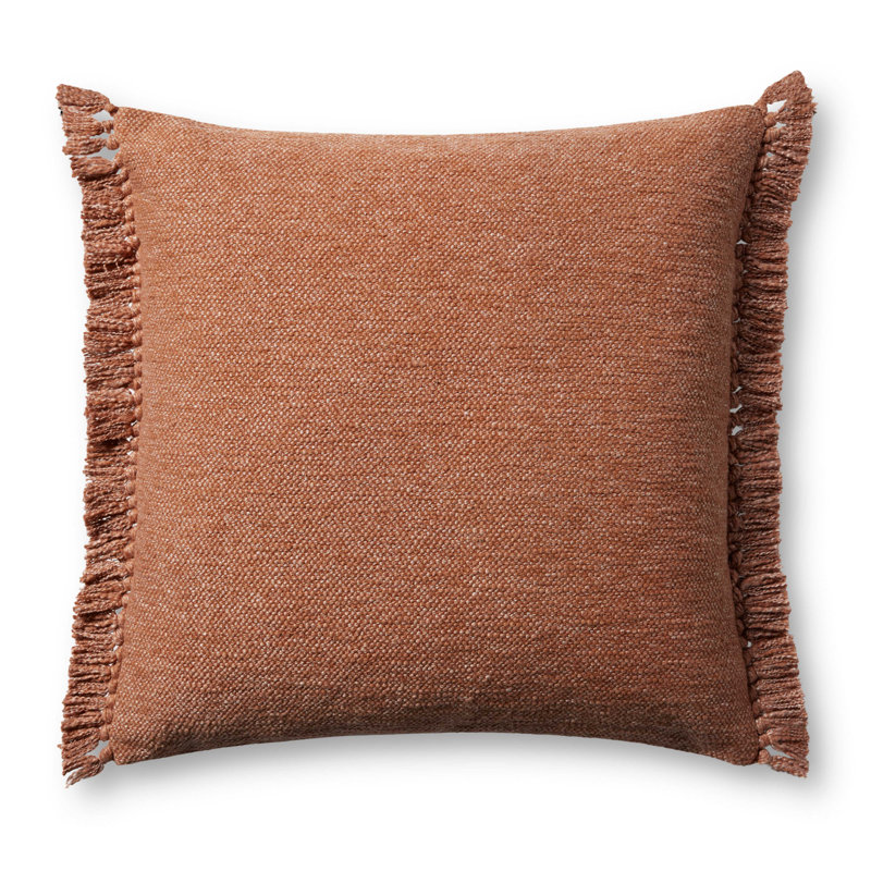 Modern Square Cotton Polyester Throw Pillow with Tassel Fringe