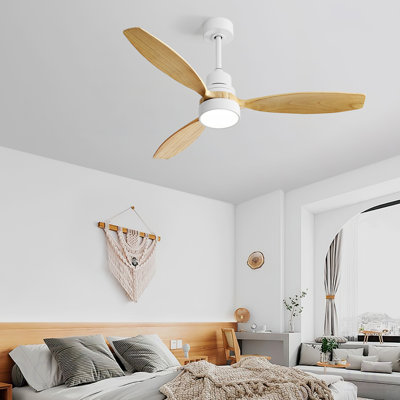 Ventilateur de plafond moderne d'intérieur 52 pouces avec 3 pales en bois massif et télécommande