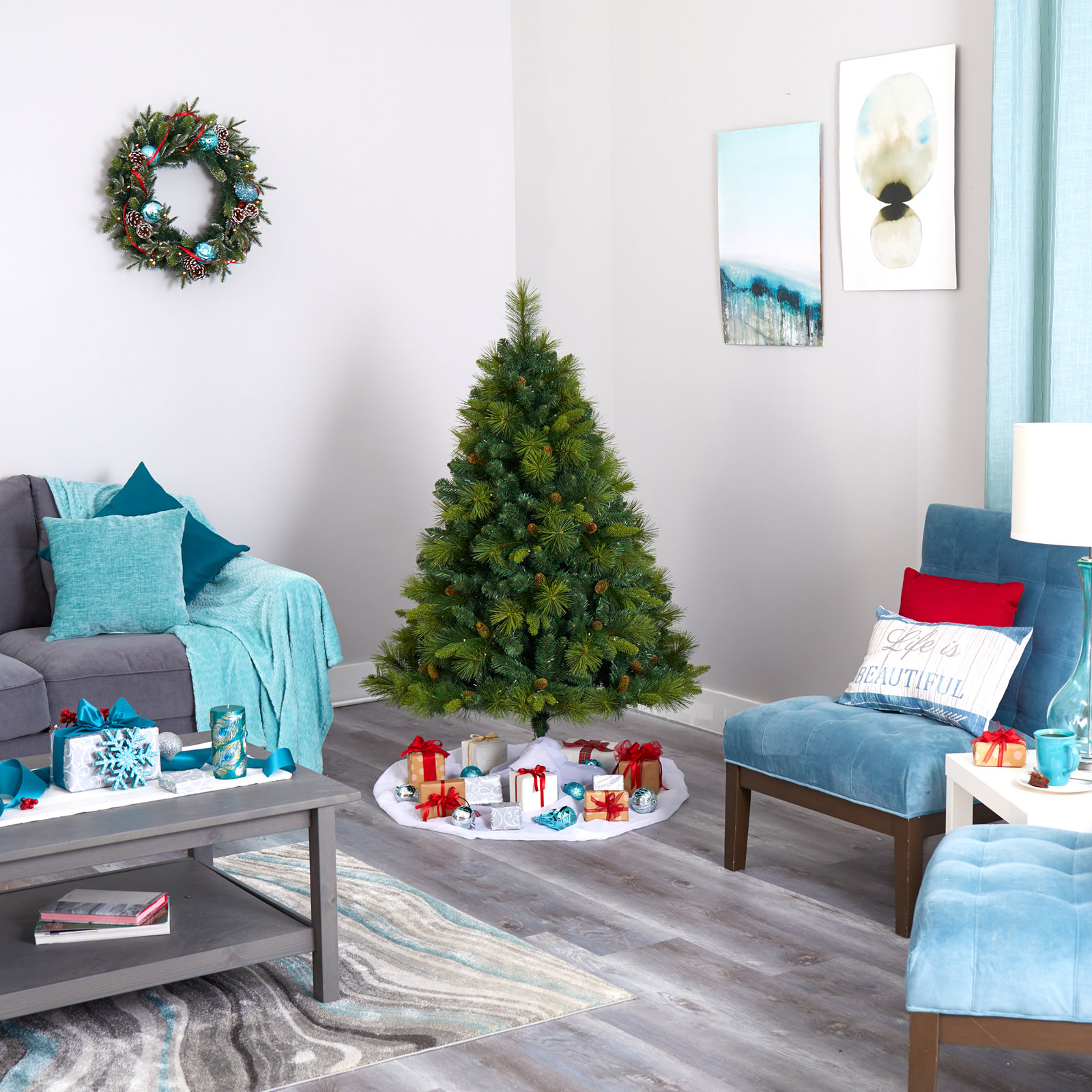 Easy Set-Up Lighted Pine Christmas Tree, 5' H