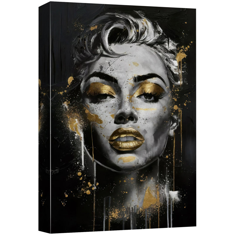 Élégance, maquillage doré pour femme, portrait en noir et blanc, chambre à coucher, reproduction d'art sur toile encadrée
