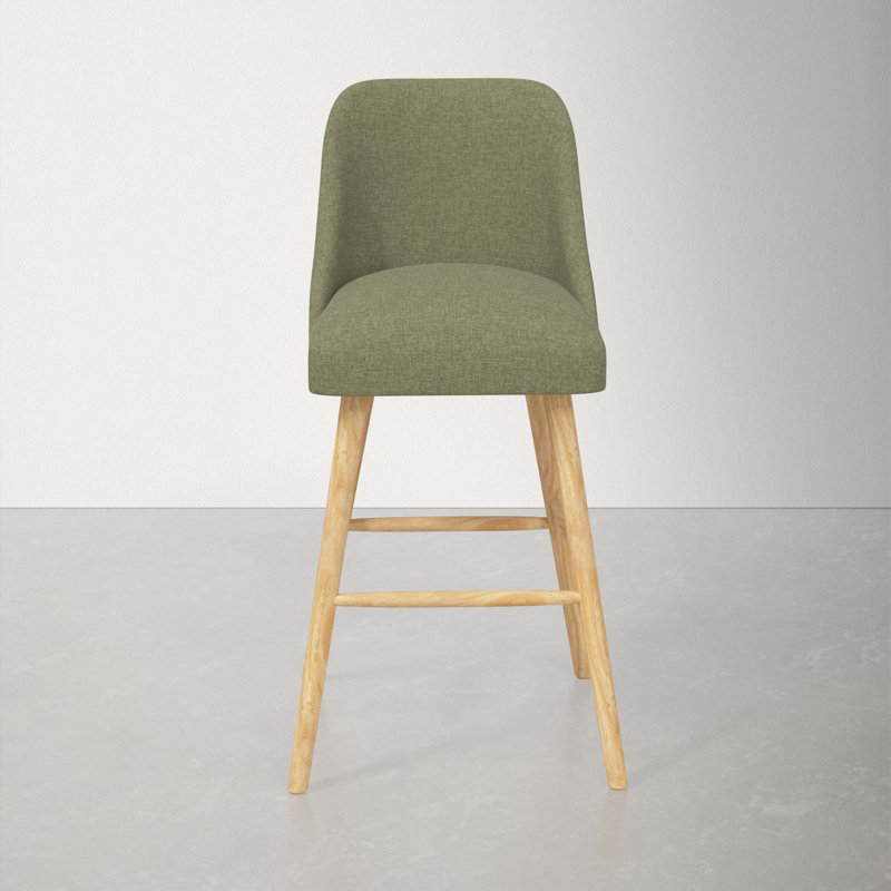 Tabouret Gallie, Tabouret de bar (siège d'une hauteur de 31 po), Bois naturel, Lin laurier texturé Zuma