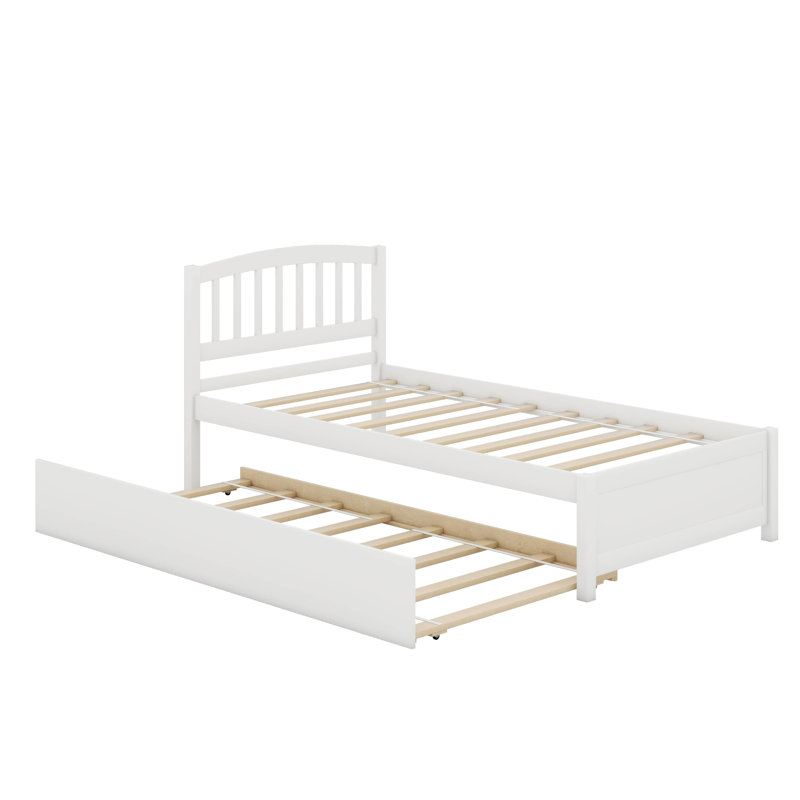 Lit plateforme simple en bois avec lit gigogne, Blanc