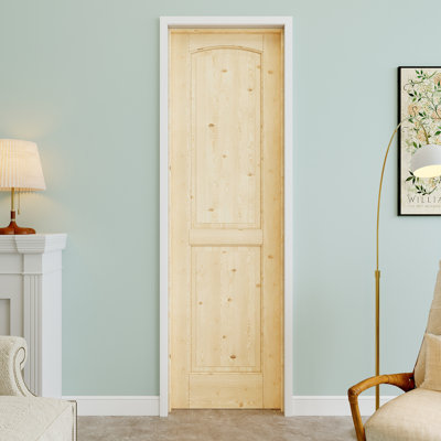 24" x 80" 2-Panel Pine Wood Interior Prehung Door with Black Hinges, Natural Pine Wood, Paintable & Waterproof, Suit for Laundry, Closet Doors, Room Doors, Right Hand