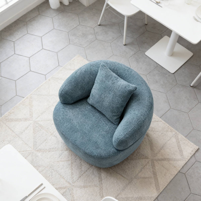 Stylish Comfy Round Single Sofa Chair Elevates Home Vibe Ideal For Reading Room Downtime & Club Lounging, Light Blue