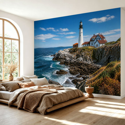Wall Mural Peel and Stick Wallpaper Lighthouse sea ocean beach coastal Self-Adhesive Removable Contact Paper Wall Decor for Living Room Bedroom 69"H x 96"W