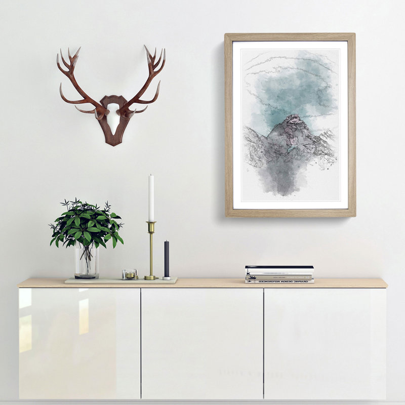 Mountain Peak in Wyoming 1 Piece Single Picture Frame Painting on MDF, 45cm H x 33cm W x 2cm D, Oak Framed