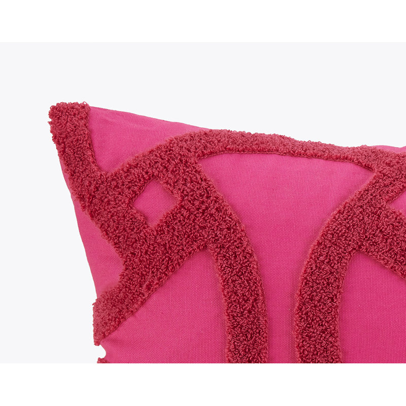 Small Rectangular Fuchsia Embroidered Geometric Throw Pillow