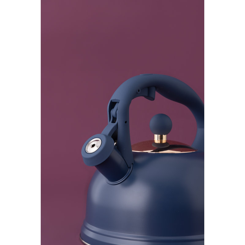Living 2L Stainless Steel Whistling Stovetop Kettle, Navy Blue