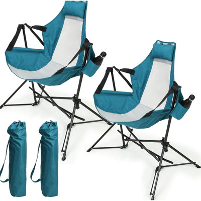 Folding Portable Chair, Blue, With Carry Bag For Camping, Outdoor Travel  2Pcs Camping Adjustable Back, Garden, Patio,