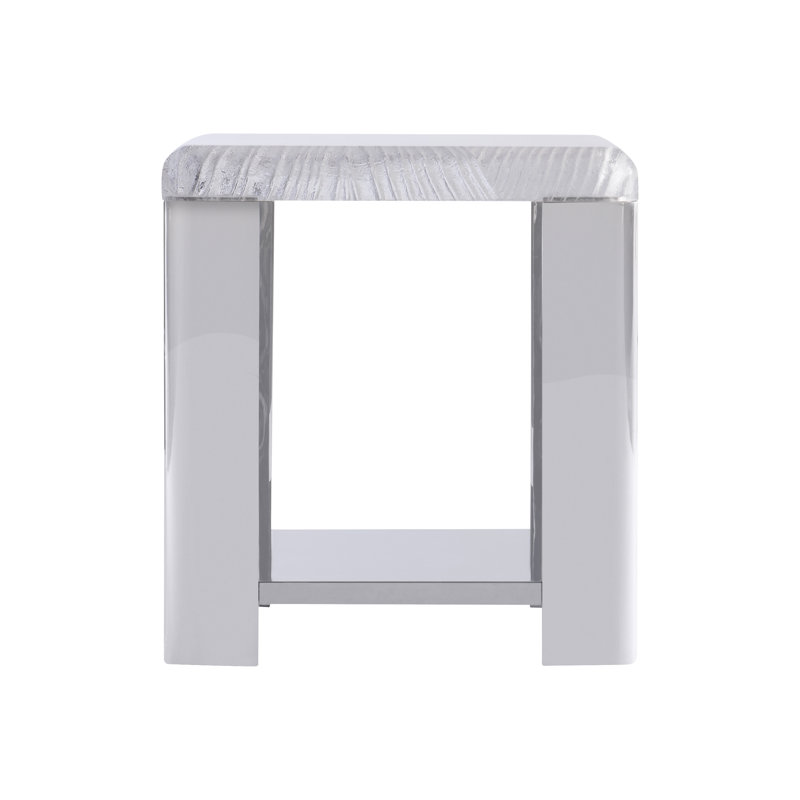 Silver Acrylic and Stainless Steel Square End Table