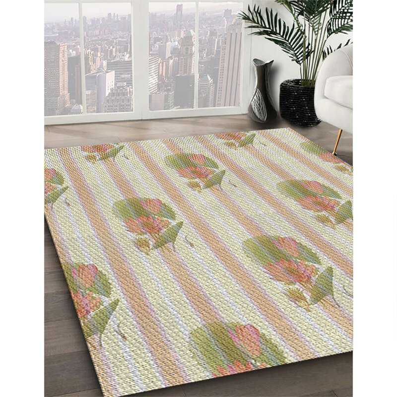 Tapis beige / vert / orange en laine et polyester tissé à la machine Floral, Rectangle 8 pi x 10 pi