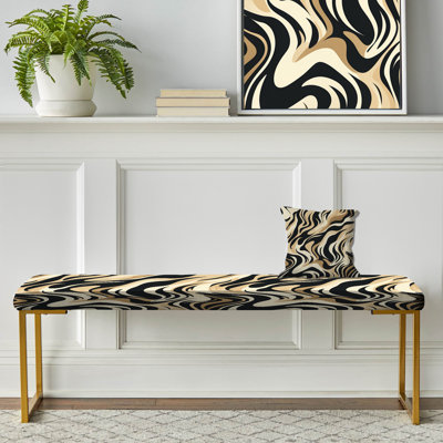 Mocha Zebra Stripes Striped Pattern II - Abstract Upholstered Gold Bench