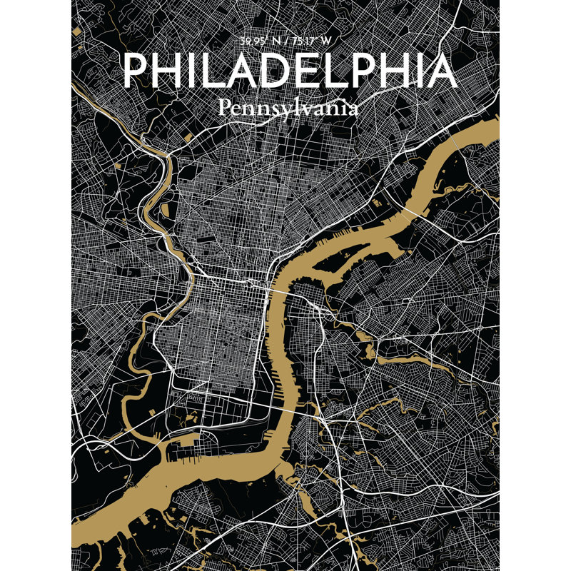 Philadelphia City Map - impression d'art graphique, H 27,6 po x l 19,7 po