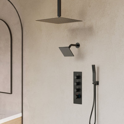 Système de robinet de douche thermostatique, pomme de douche à double effet de pluie haute pression au plafond avec valve brute