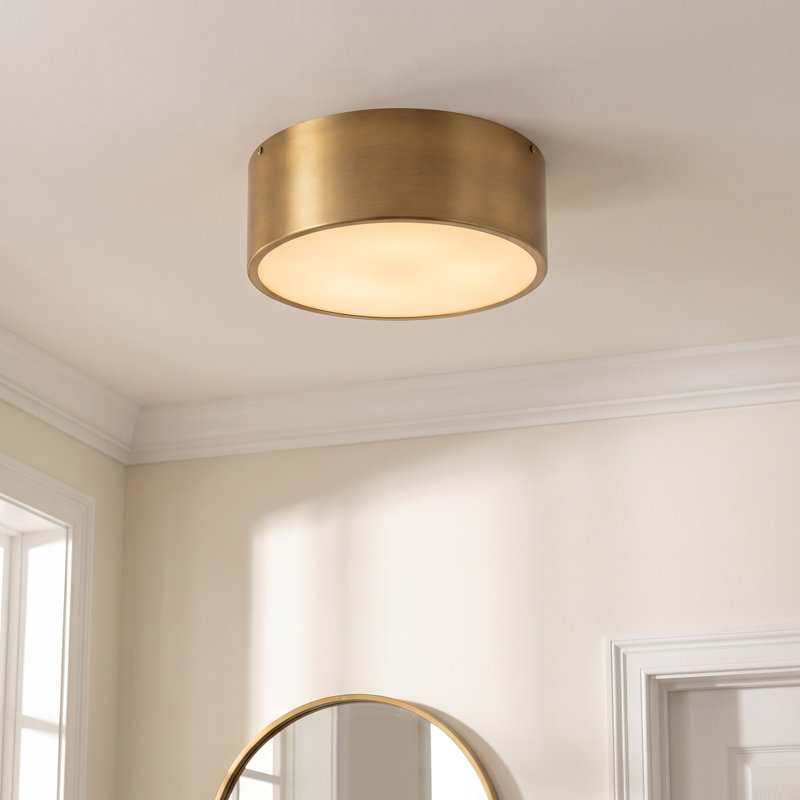 Mossy 2-Light Drum Flush Mount, Aged Gold